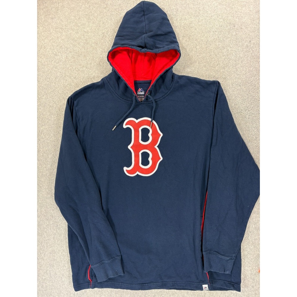 Boston Red Sox Majestic Stitched Logo Stadium Hoodie Sweatshirt (Men's 2XL) Blue